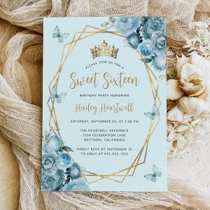 Turquoise Blue Gold Geometric Floral Sweet 16