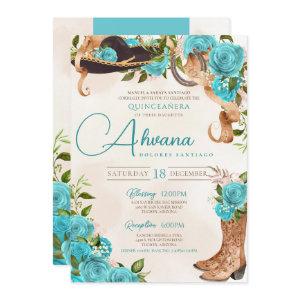 Turquoise Blue Quinceanera Charro Western Rose