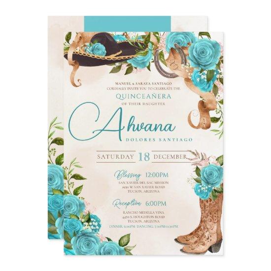 Turquoise Blue Quinceanera Charro Western Rose