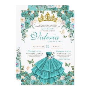 Turquoise Blue Rose Butterfly Princess Quinceanera