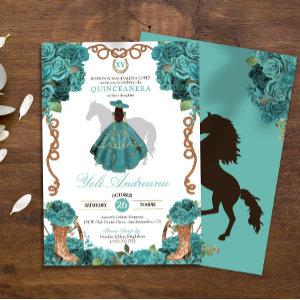 Turquoise Blue Rose Charra Vestidos Quinceanera
