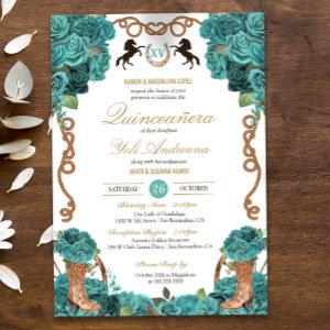 Turquoise Blue Rose Western Charro Quinceanera