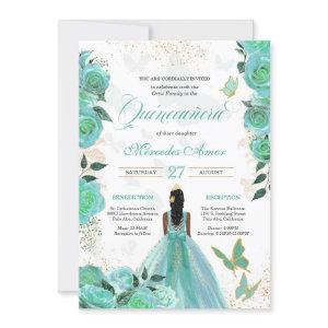 Turquoise Blue Roses Butterfly Quinceanera
