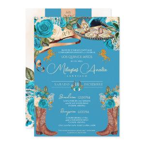 Turquoise Blue Roses Fancy Charro Quinceañera
