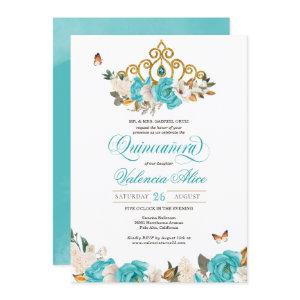Turquoise Blue Roses Golden Tiara Butterfly Quince
