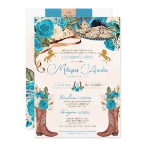 Turquoise Blue Roses Western Charro Quinceañera