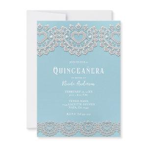 Turquoise Blue White Lace Heart Quinceañera Party