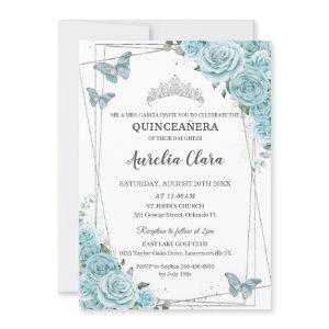 Turquoise Floral Butterflies Silver Quinceañera