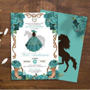 Turquoise Floral Charro Vestidos Quinceanera