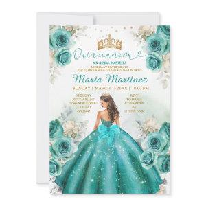 Turquoise Floral Princess Gold Crown Quiñceanera