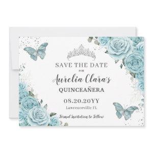 Turquoise Floral Quinceanera Sweet 16 Butterflies Save The Date