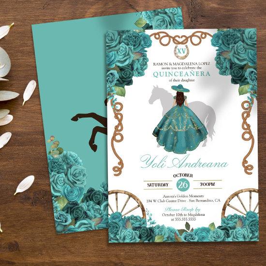 Turquoise Floral Rose Rustic Western Quinceanera