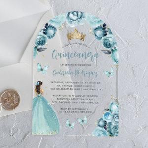Turquoise Floral Roses Watercolor Quinceañera Acrylic