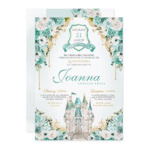 Turquoise Floral Royal Castle Princess Quinceanera