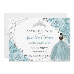 Turquoise Floral Silver Quinceanera Sweet Sixteen Save The Date