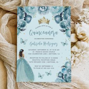 Turquoise Floral Watercolor Princess Quinceañera