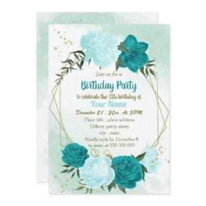 turquoise flowers green leaves birthday