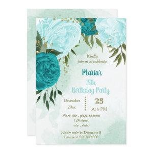 turquoise flowers green leaves birthday