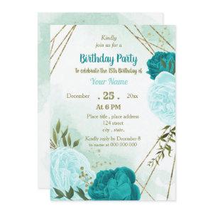 turquoise flowers green leaves birthday
