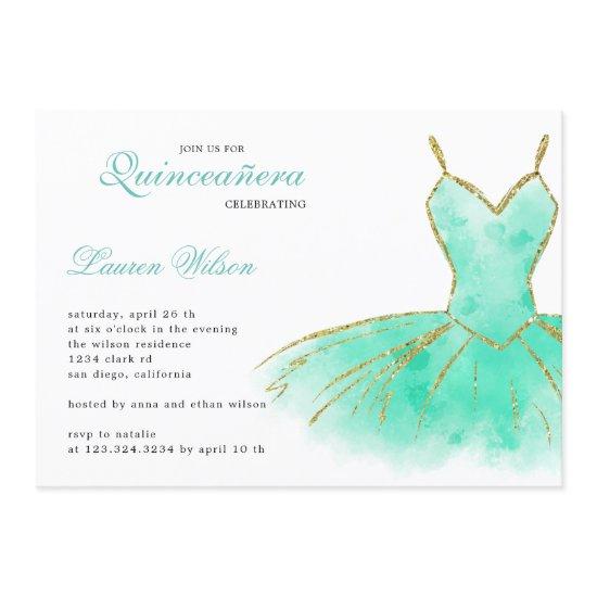 Turquoise Glitter Gown Quinceanera