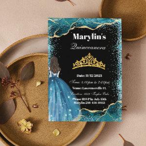 Turquoise Glitter Princess Quinceañera Ballgown