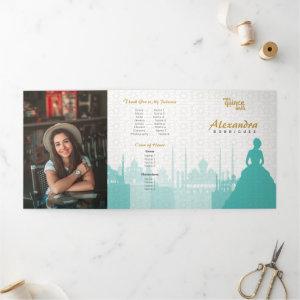 Turquoise & Gold Arabian Quinceañera Photo Tri-Fold