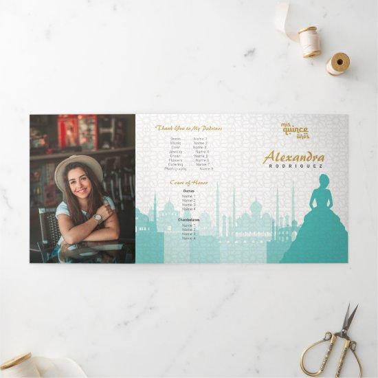 Turquoise & Gold Arabian Quinceañera Photo Tri-Fold