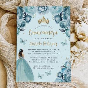 Turquoise Gold Floral Watercolor Quinceañera