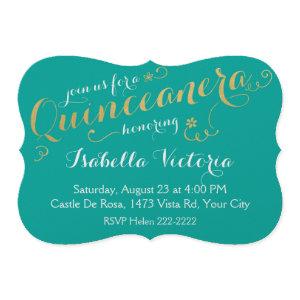 Turquoise & Gold Script Quinceanera