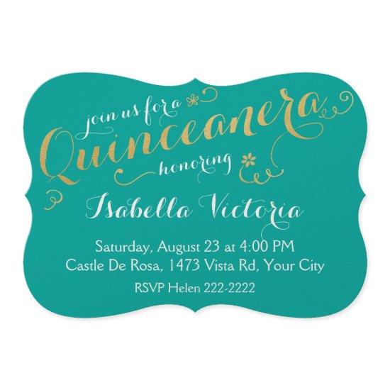 Turquoise & Gold Script Quinceanera