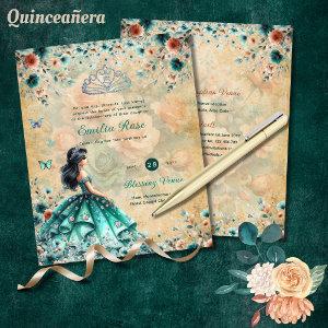 Turquoise Green Quinceanera Dress Floral Butterfly
