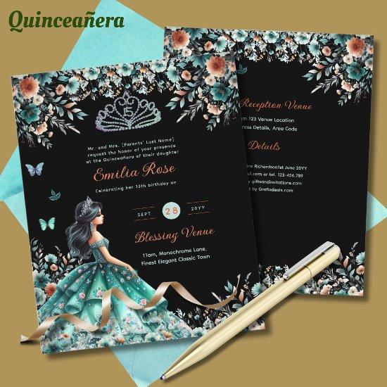Turquoise Green Quinceanera Dress Floral Butterfly