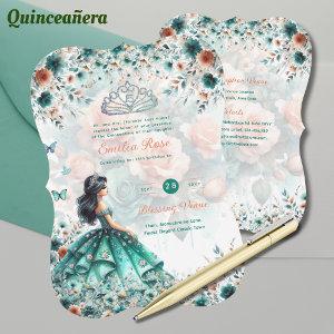 Turquoise Green Quinceanera Dress Floral Butterfly