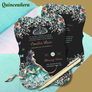 Turquoise Green Quinceanera Dress Floral Butterfly