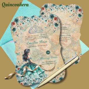 Turquoise Green Quinceanera Dress Floral Butterfly