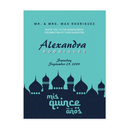 Turquoise Midnight Blue Arabian Nights Quinceañera Postcard
