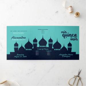 Turquoise Midnight Blue Arabian Nights Quinceañera Tri-Fold