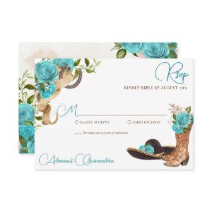 Turquoise Ocean Blue Charro Western Quinceanera RSVP Card