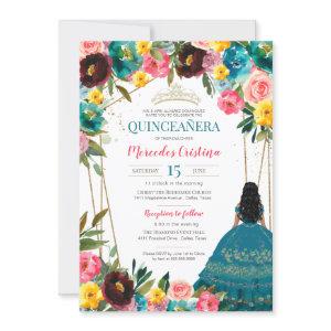 Turquoise Pink Yellow Fiesta Floral Quinceanera