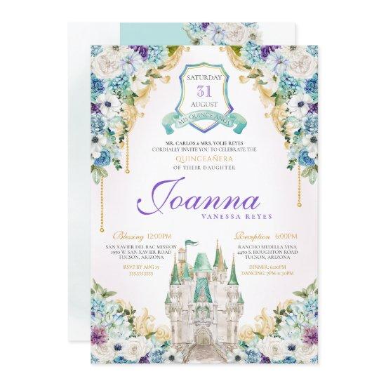 Turquoise Purple Princess Castle Royal Quinceanera
