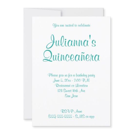 Turquoise Quinceañera Calligraphy Birthday