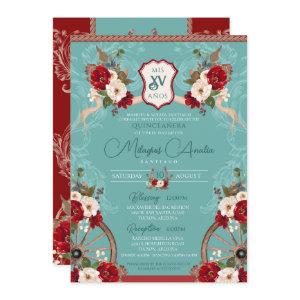 Turquoise & Red Elegant Baroque Charra Quinceañera