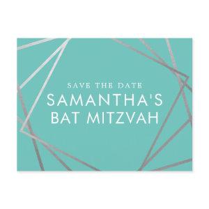 Turquoise Robin Egg Blue Bat Mitzvah Save the Date Announcement Postcard