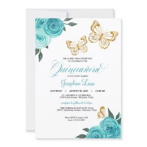 Turquoise Rose Gold Butterfly Quinceañera Birthday