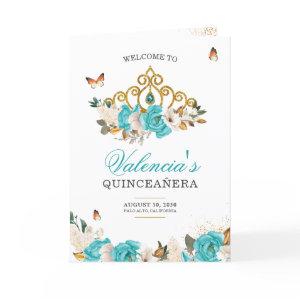 Turquoise Roses Gold Tiara Butterfly Quinceanera Program