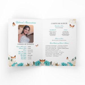 Turquoise Roses Gold Tiara Butterfly Quinceanera Program