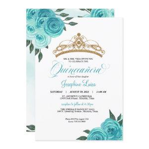 Turquoise Roses Golden Tiara Quinceañera Birthday