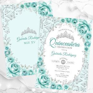 Turquoise Silver Floral Quinceanera