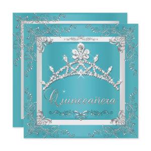 Turquoise Silver Tiara Quinceanera 15th Birthday
