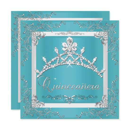 Turquoise Silver Tiara Quinceanera 15th Birthday